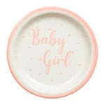 Papperstallrik "Baby girl" rosa/vit 23cm 8-pack Vit