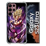 Cokitec Coque Renfocée en Verre Trempé pour Samsung Galaxy S23 Ultra Manga Dragon Ball Sangohan Violet