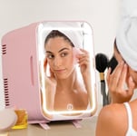 4L Mini Fridge with LED Mirror Portable Cooler Warmer Table Top Bedroom Makeup