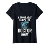 Womens A Trout A Day Keeps the Doctor Away Trout V-Neck T-Shirt