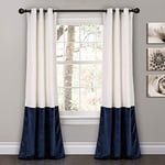 Lush Decor Prima Velvet Curtains Color Block Light Filtering Window Panel Set for Living, Dining, Bedroom (Pair), 38" W x 84" L, White & Navy