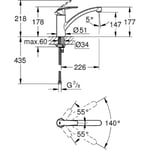 Mitigeur monocommande pour évier GROHE - Start - Chromé