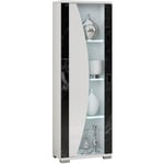 Ariane - Vitrine 1 Porte Blanc Eclairage Led intégré avec Décor Latéral Aspect Marbre Noir