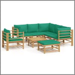 Salon de jardin en bambou ASHATA - 8 pcs avec coussins verts