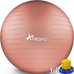 TRESKO® Ballon de Gymnastique | Anti-éclatement | Boule d'assise | Balle de Yoga | Balles d'exercices Fitness | 300 kg | avec Pompe à air, Rose Corail, 55cm