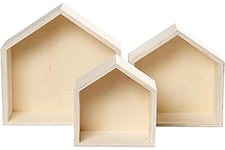 3 pièces Boîte en bois, étagère Box Forme Maison, étagère murale Décoration Murale, bois unbeh.