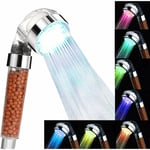 Pommeau de Douche Anticalcaire, Pommeau de Douche LED à Économie d'Eau avec 7 Couleurs, Douchette Transparente avec Filtre Ion et Pierre Spa