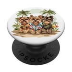 Yorkie Dogs In Hawaiian Tops Palmiers Chiens mignons Plage PopSockets PopGrip Adhésif