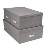 Bigso Box of Sweden Set de 3 boîtes de Rangement pour la Chambre, Le Bureau ou la Salle de Bain – caisses de Rangement empilables – boîte avec Couvercle en Panneaux de Fibres et Papier – Gris