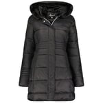 Geographical Norway Deneza Lady Parka Longue Epaisse Chaude Femme Automne Hiver - Manteau Fin Capuche Fausse Fourure - Blouson Coupe Vent - Doudoune Elegante Femmes (Noir L)