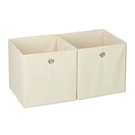 Relaxdays 10025655_127 Lot de 2 boîtes de rangement, carrées en tissu, Cubique, 30x30x30 cm, Beige, polyester, carton, 30 x 30 x 30 cm