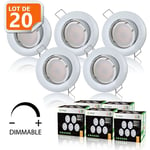 Lot de 20 Spots Encastrable led Blanc GU10 Dimmable Blanc Chaud