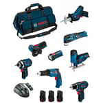 BOSCH Kit BMKB8-28AD3 (GSR12V-15+GTB12V-11+GDR12V-105+GWS12V-76+GST12V-70+GOP12V-28+GSA12V-14+GLI12V-80+3x2,0Ah+GAL1230CV+HDBAG)