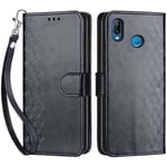 Coque pour Huawei P20 Lite, Housse en Cuir PU Flip Pochette Portefeuille Étui avec Emplacement Carte Huawei P20 Lite Coque Magnétique Antichoc (3D Noir)