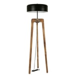 Lampadaire Thomas H170cm Bois massif Naturel et Métal Noir