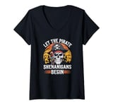 Womens Halloween Skull Let The Pirate Shenanigans Begin V-Neck T-Shirt