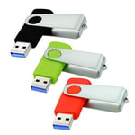 Clé USB 3.0 32 Go, Lot de 3 Cle USB Flash Drive Stockage Rotation Disque Mémoire Stick Clef USB (Mixte Couleur:Vert Rouge Noir)