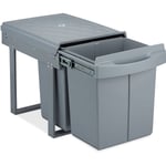 Relaxdays - poubelle encastrable coulissante, 2 bacs, système de tri pour sous-évier, 2x 20 l, 41,3 x 34 x 51,8 cm, gris