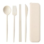 Bestickset med Ätpinnar / Chopsticks och Fodral - Beige Beige