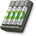 Batteriladdare + 4 laddningsbara 2100 mAh AA-batterier