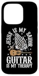 Coque pour iPhone 14 Pro Jesus Is My Savior Guitar Is My Therapy Foi Musique Amour