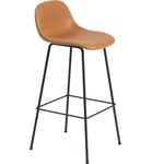 Fiber Tube Bar Stool With Backrest 75 cm, Refine Leather Cognac / Black