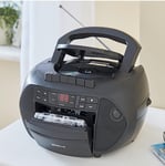 Groov-e Traditional Boombox - Portable Cassette Tape & CD Player with Radio,... 