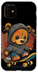 Coque pour iPhone 11 Ours en peluche amusant avec pull et skateboard