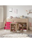 Very Home Mico Mid Sleeper Bed With Pull-Out Desk And Storage With Mattress Options (Buy &Amp; Save!) - Pink/Oak Effect - Mid Sleeper With Premium Mattress