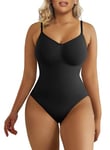 SHAPERX Body Gainant Femme Gaine Amincissant Ventre Plat Sculptant Minceur Shapewear Invisible Bodysuit Top, UK-SZ5215-Black-L/XL