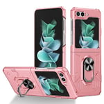 COQUE Étui pour Samsung Z Flip 5,Coque de téléphone Tout Compris Mecha-Style Shell Film avec Support vidéo carré,coque de téléphone Pliable pour Samsung Galaxy Z Flip 5 5G-Rose