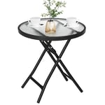 eSituro Table de Jardin Pliante, Table Basse Table de Balcon, Table Pliante Table d'Appoint extérieure pour Terrasse en Verre Trempé, Noir+Transparent, Ronde Ф46x47,5cm SCPT0041