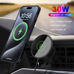 UK 30W Magnetic Car Wireless Charger Mount Phone Holder For iPhone 16 15 14 13