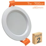 Downlight led Circulaire 7W 700LM Coupe 75mm Blanc Froid 6500K - Lot de 2 u.