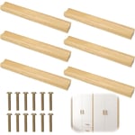 6 Pièces Poignée Meuble Bois 160mm, Poignee de Meuble Cuisine Bois, Cuisine Poignées de Tiroir en Bois avec Vis, Bois Massif Poignee de Meuble, pour