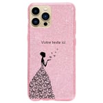 Coque Iphone 13 PRO MAX paillettes rose fee papillon personnalisee