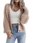 HOTOUCH Ladies Cardigans UK Short Open Front Jumpers with Buttons Womens Loose Long Sleeve Knitwear Oversized Sweater for Winter Spring Khaki S