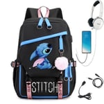 stitch ryggsäck barn ryggsäckar ryggväska med USB uttag 1st blå 2