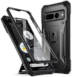 Poetic Revolution Case Compatible with Pixel 7 Pro 5G, Full Body Rugged Shockproof Protective Cover Case with Kickstand, Built-in Screen Protector Work with Fingerprint ID, Black