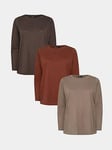 Yours Curve 3 Pack Core Basic Long Sleeve T-shirts - Multi, Brown, Size 20, Women