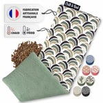 Chill&Rest - Bouillotte micro-onde fabriquée en France - Coussin chauffant cervicales - Cervicales douloureuses - Chauffe lit - Soulage l’anxiété- Idee cadeau - Fabrication artisanale - Vert -La Rétro