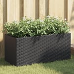 Plantekasse med hjul og 2 krukker 72x30x32 cm polyrattan sort