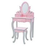 Ensemble Coiffeuse et Tabouret Rose en Bois avec Miroir Enfant Teamson TD-12851A