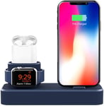 AODUKE 3 in 1 Charging Stand Dock Silicone Compatible with Apple Watch, AirPods Pro/AirPods 2 & 1and iPhone 11/11 Pro/11 Pro Max/Xs/X Max/XR/X / 8/8 Plus (NOT Include Charger) -AJGJZJ001-blue