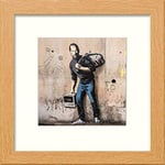 Lumartos, Banksy Steve Jobs Contemporary Home Decor Wall Art Watercolour Print, Light Oak Frame, 14 x 14 Inches