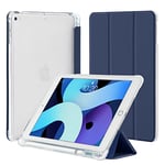 4UBonLife Coque pour iPad 9,7 Pouces 6ème/5ème Génération 2018/2017, pour iPad Air 1/2, Housse Étui de Protection Léger avec Porte-Stylet Coque Arrière en TPU Souple Givré Translucide, Bleu Foncé