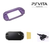 Pack 3 En 1 Sony Ps Vita 1000 : Housse Silicone Violet - Câble Chargeur Synchronisation Usb - Film Protection Écran