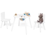 Table + 2 chaises enfant candice avec espace de rangement en bois blanc