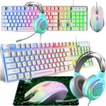 Ensemble Clavier Souris et Casque Gaming, Clavier Rétroéclairé Coloré LED Filaire, Casque à RGB 7.1 Canaux Son Stéréo, Souris 4 Boutons 2400DPI, Tapis de Souris, Compatible avec PC PS4 Xbox,.[V1062]