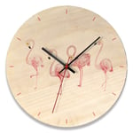 MLL Horloge Murale créative rondeEuropéen Dessin animé Flamant Rose Horloge Murale en Bois, Chambre à Coucher QuartzSilent Horloge Murale décoration, foHome Salon Chambre, C